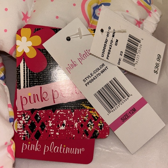 Coat NWT size 12M pink platinum brand white w/ rainbow pink inner warm lining - Picture 2 of 8